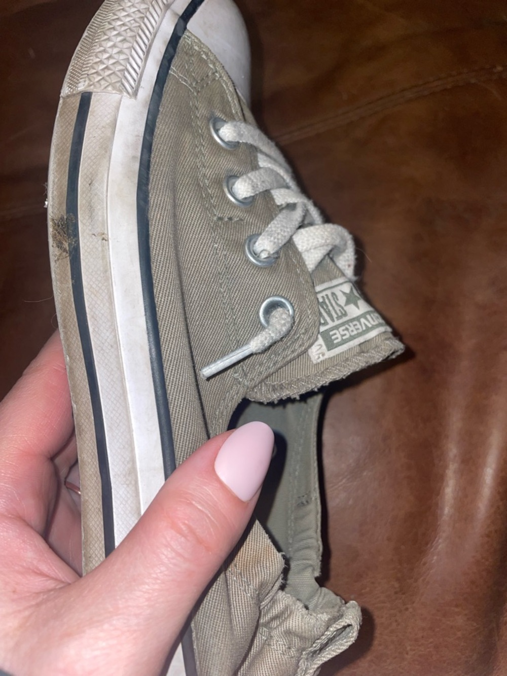 Converse Low Top Canvas Sneakers - Olive Green  ❤️ WELL WORN ❤️ Shoreline Slip